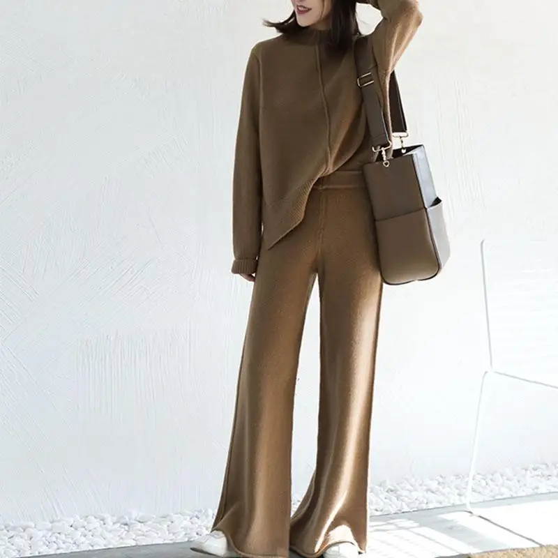 Genayooa Cashmere Two Piece Set Top And Pants 2021 Winter Korean Womens Tracksuit Set Korean Casual 2 Piece Sets Womens Outfits women's short suit set