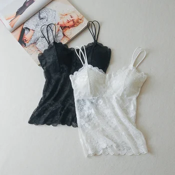 

Sexy Women Lingerie Camisoles Beauty Back Sling Bottoming Lace Underwear Solid Anti-lighting Large Size Wrapped Chest s1 New