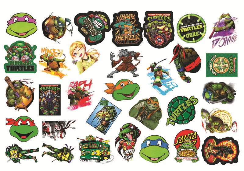 32 Mixed Cartoon Ninja Graffiti Stickers for Bike Motorcycle Phone Laptop Travel Luggage for Guitars PVC Waterproof Stickers