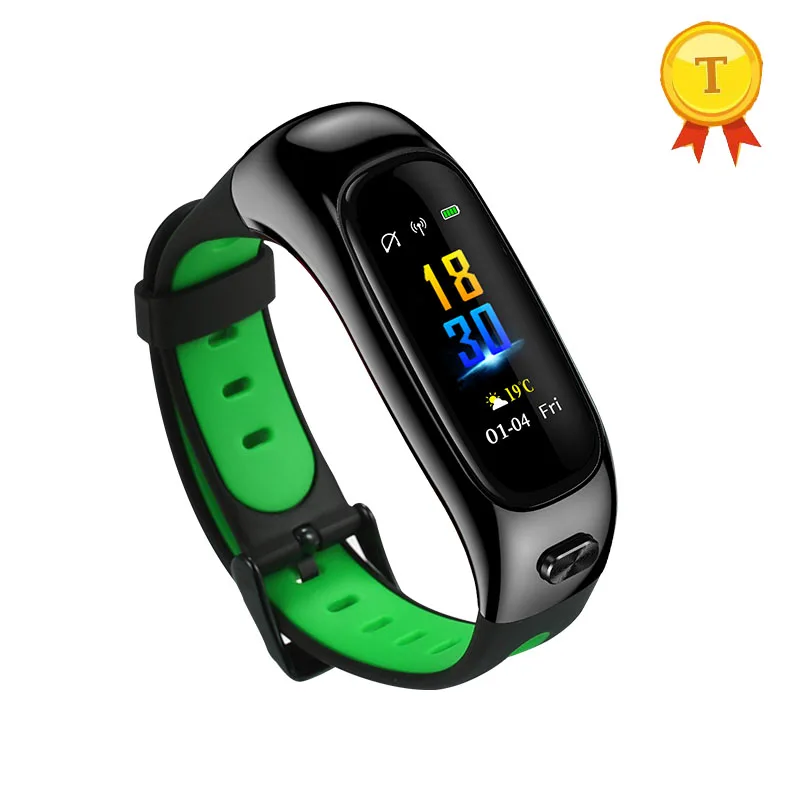 Сердечный ритм SmartWatch Bluetooth гарнитура цветная повязка Водонепроницаемый Смарт Браслет наушники датчик кровяного давления анти-потерянный - Цвет: Зеленый