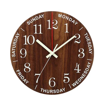 

12 Inch Luminous Wall Clock Wood Silent Light in Dark Night Nordic Fashion Wall Clock Non Ticking Clock with Night Light