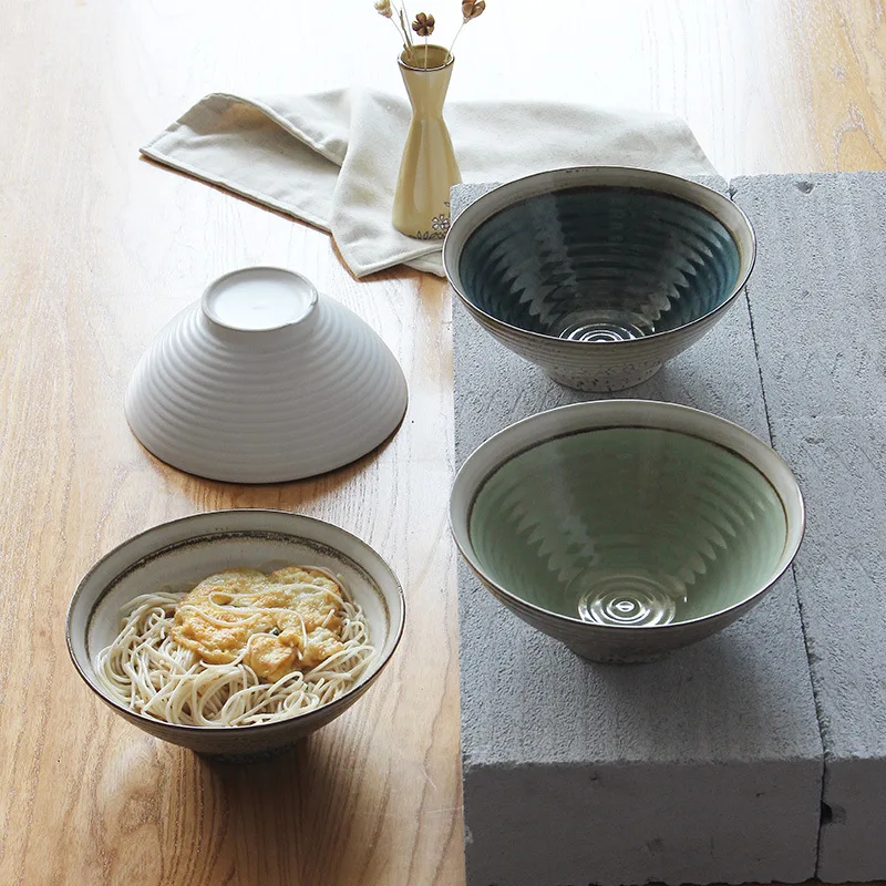 Японская миска для лапши Hatari Lamian, большая миска для еды с нескользящей нитью, керамическая миска для супа, домашняя миска для ресторана