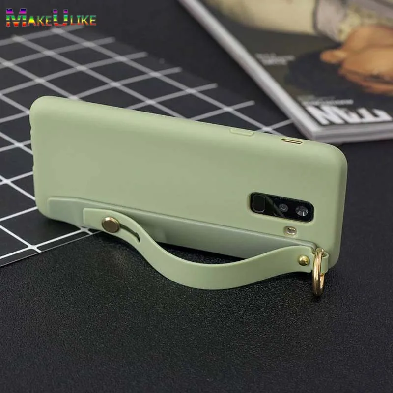 

Wrist Band Cover For Samsung Galaxy J4 J6 A6 Plus A7 A9 2018 Case Soft TPU Phone Bag Back Case Cover