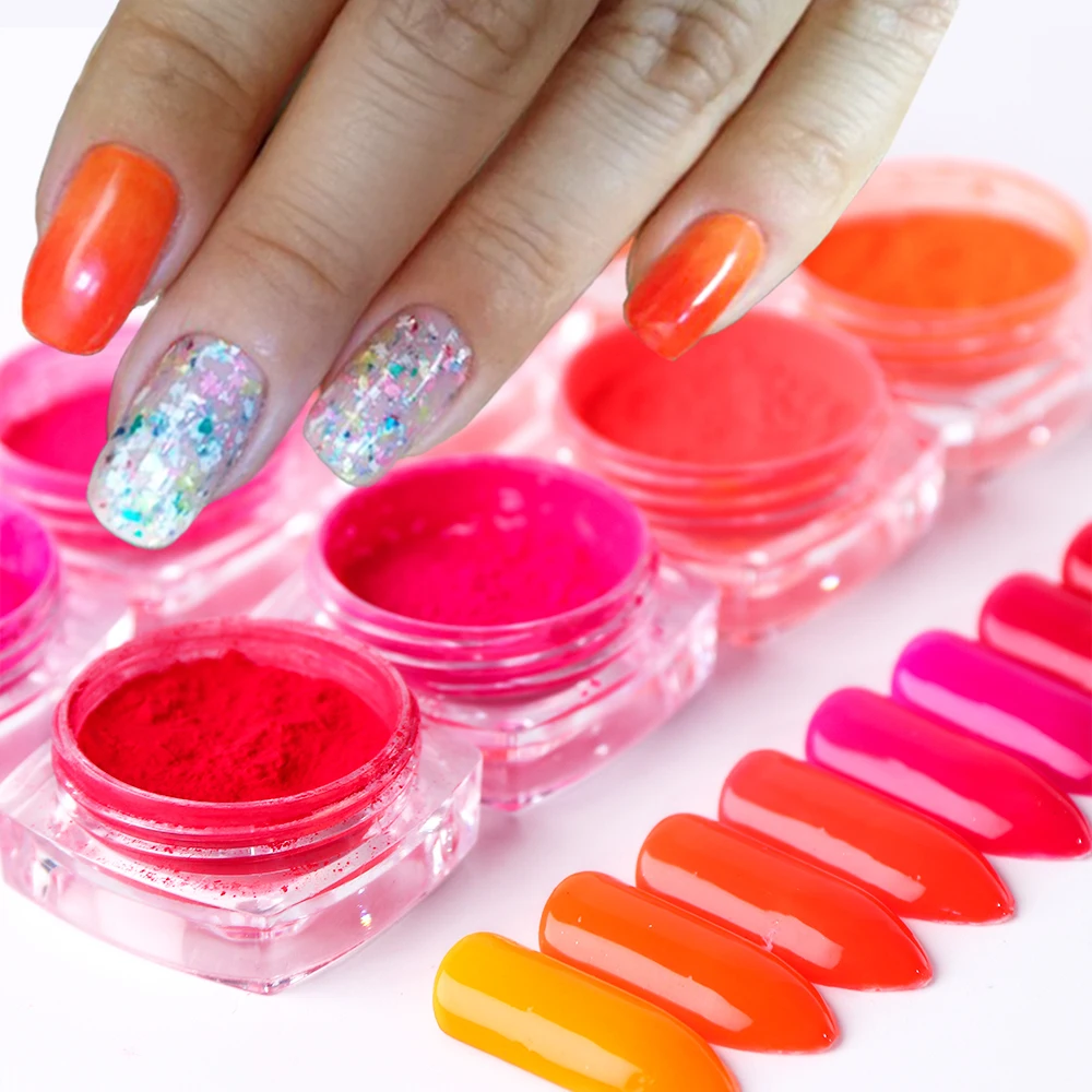 

8pcs Summer Shinny Nail Glitter Gradient Neon Polish Dust for Tips Chrome Pigment Dipping Powder Nail Art Decorations TR1506-14