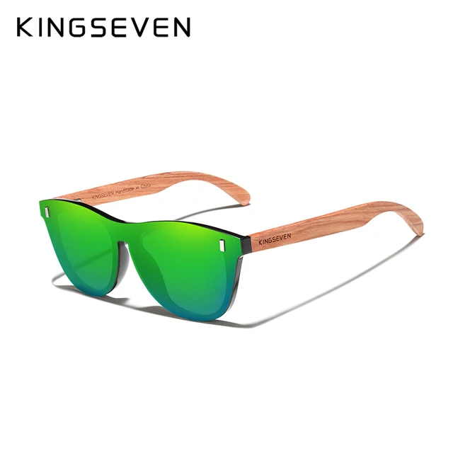 KINGSEVEN Brand Natural Bubinga Wooden Temple Polarized Rimless Sunglasses Men Women UV400 Handmade Eyewear Oculos de sol Green Bubinga Wood