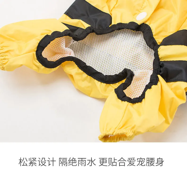 Dog Raincoat Small Bee Teddy Clothes Pet Double Layer Cute Poncho Small And Medium-sized Dogs Four-legged Pet Clothing Waterproo