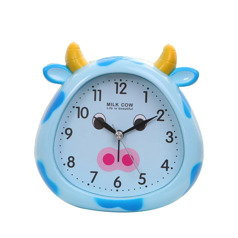 Милый мультяшный Будильник дети рабочего 3D украшения для спальни молоко корова дети настольные часы мини настольный календарь с изображением животных часы - Цвет: Синий