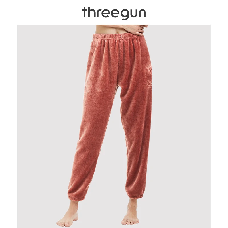 THREEGUN, Женские Фланелевые пижамы, штаны, зимние, высокая талия, одноцветные, повседневные, свободные, коралловый флис, на открытом воздухе, домашняя одежда, штаны, штаны для сна