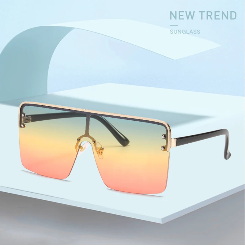 Mode Übergroßen Quadratischen Sonnenbrille Frauen Vintage Flache Top Sonnenbrille Weibliche Luxus Regenbogen Farbe Damen Sommer Urlaub Shades – Detail 3