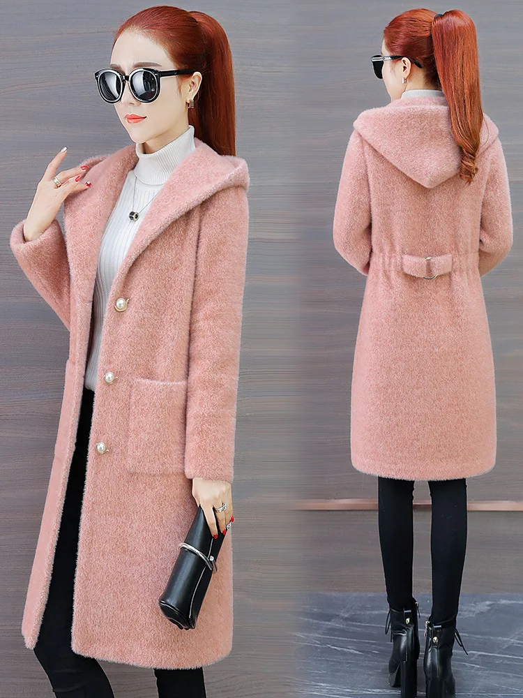 New Style Fashion Plush Coat Women's Winter Korean-style Loose Warm Elegant Goddess-Style Hooded Woolen Jacket