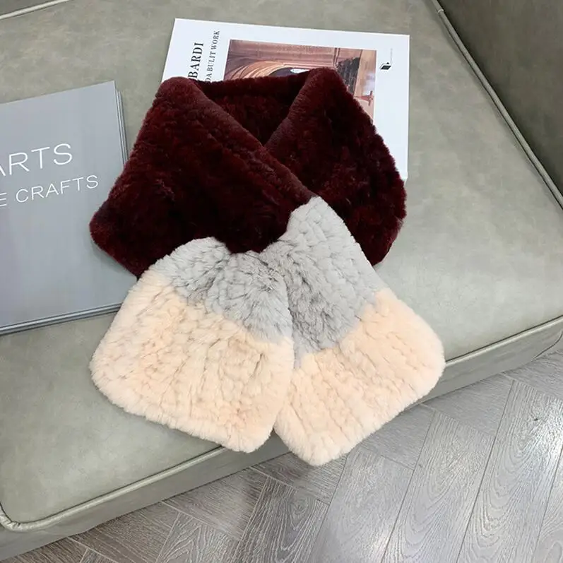 wine red YC Новое поступление натуральный мех шарфы для Для женщин ручной работы шарф из меха кролика рекс Шаль женские мягкие теплые женские зимние сапоги; зимний шарф - Color: wine red