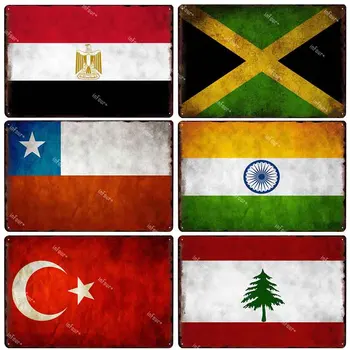 

Lebanon Turkey India Chile Jamaica Egypt Country Flag Tin Sign Metal Sign Pub Bar Decor Vintage Decorative Plaque Sign Poster
