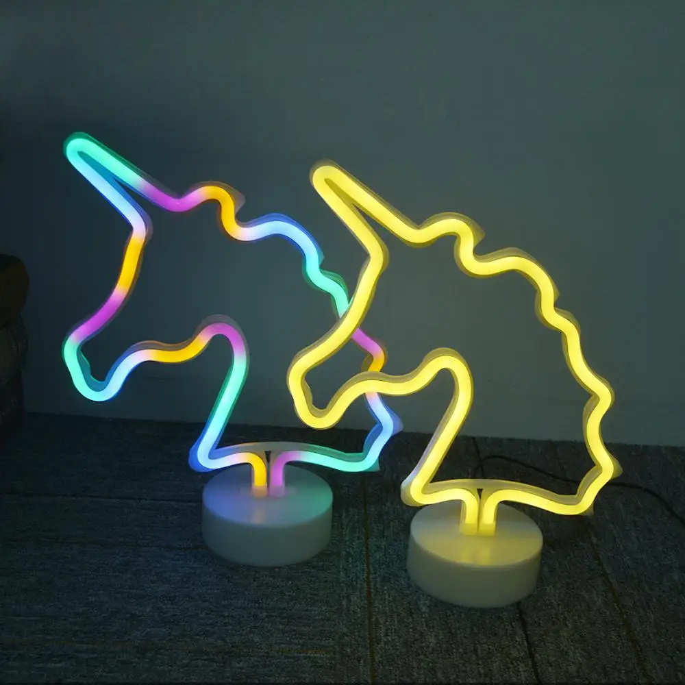 Battery/USB LED Neon Night Light Sign Flamingo Unicorn Coconut Tree Cactus Pineapple Table Lamp Kids Bedroom Christmas Art Decor 3