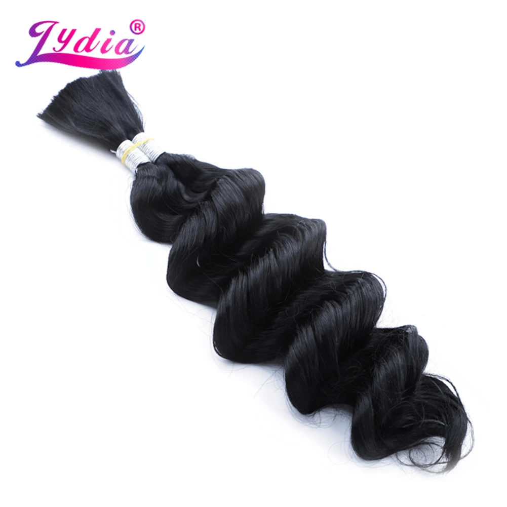 Lydia For Women No Weft Curly Wavy Synthetic Hair Bundles 18"-24" 1PCS 1B# Color Bulk Crochet Synthetic Braiding Extensions