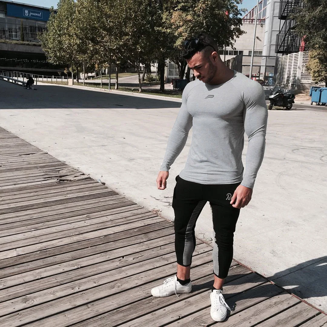 Стиль, западный стиль, спортивная одежда с длинным рукавом, для мужчин, для фитнеса, одежда для бега, для тренировок, впитывающие колготки