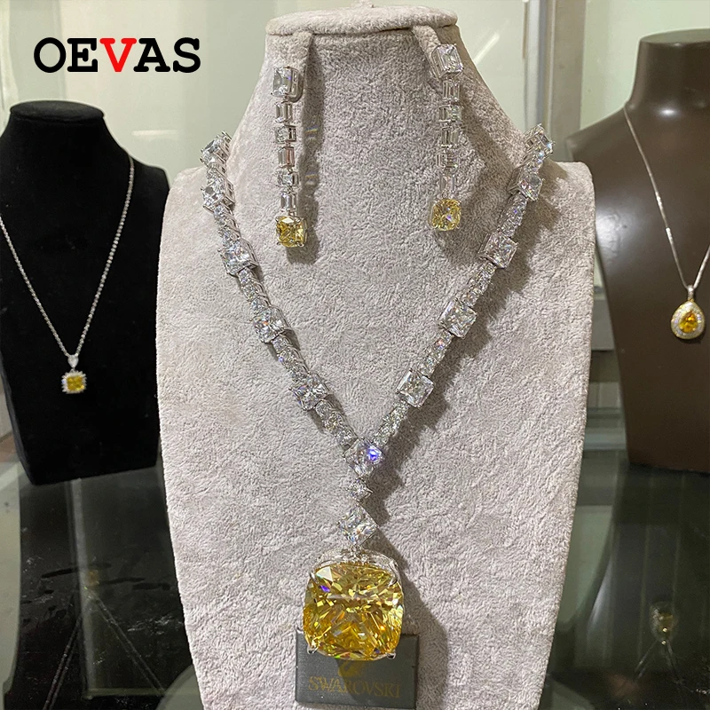 

OEVAS Full Zircon Wedding Bride Jewelry set Top quality 925 Sterling Silver Sparking Drop Earrings Pendant necklace Wholesale
