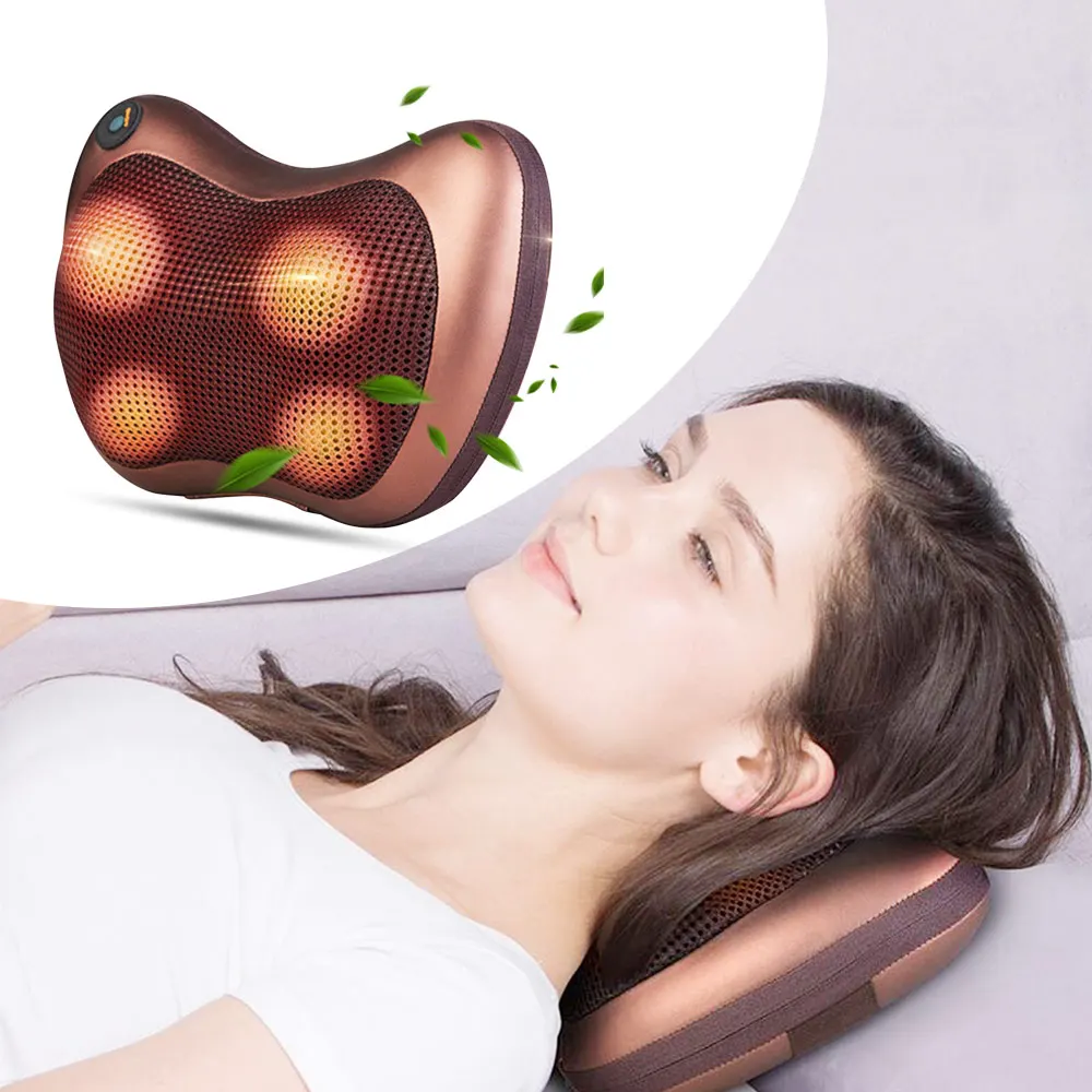 Electric Massage Pillow Cushion Vibrator Neck Shoulder Back Massager Heating Kneading Infrared Therapy for Shiatsu Car Home