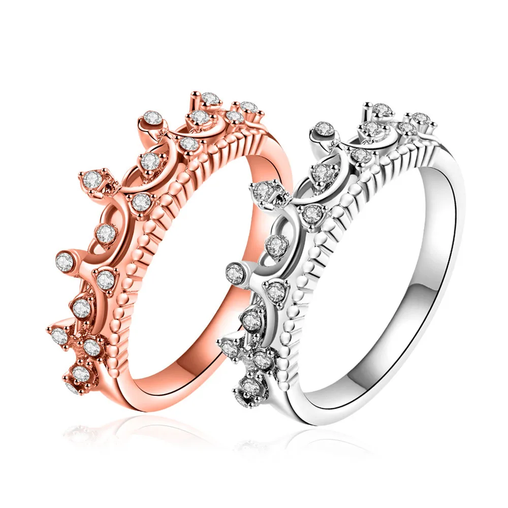 

Classic Crown inlay Zircon Ring For Women Charm Silvery/Rose Gold Party Finger Accessories Jewelry Girls Gift