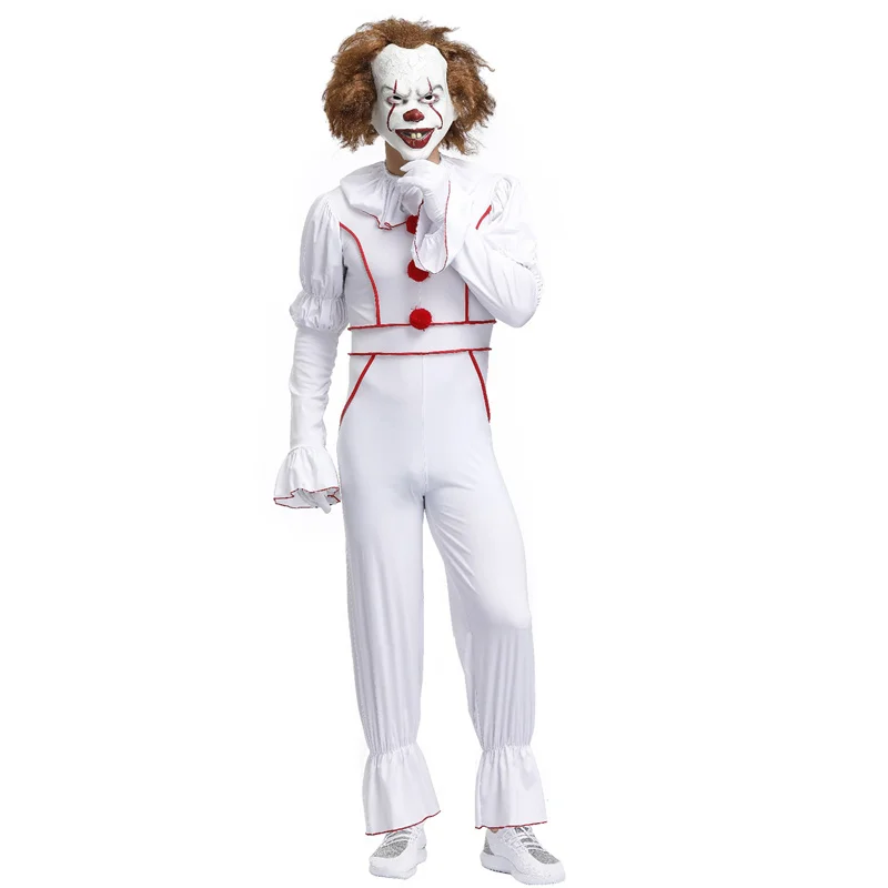 As show White Horror Clown Joker Pennywise Killer Clown Cosplay Costume Adult Men Costume Fancy Halloween Outfit Suit Clown Costume - Цвет: As show