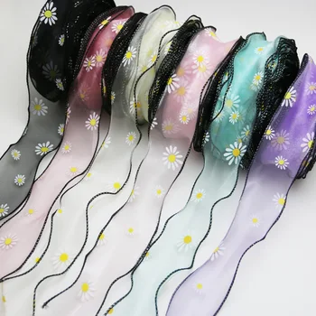 

(5 yards) Wave Silk Organza ribbon Bow material for hair print flower decoration lace ribbons