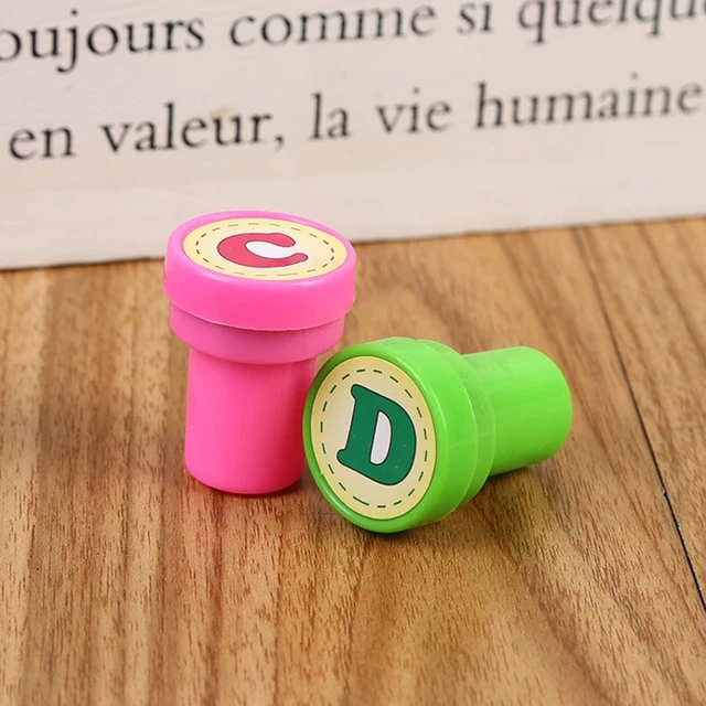 26 Pcs Alphabets Stamper Letters Round Seal Children Gifts Toys Self Inking Scrapbooking Plate Ink Pads DIY Stamper Reward Toy 4