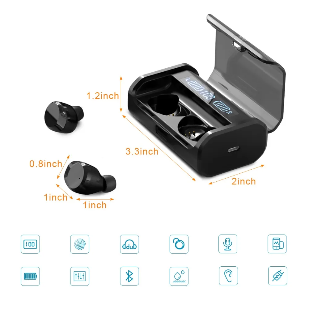 Bluetooth наушники Беспроводной наушники IPX6 Водонепроницаемый мини наушники-вкладыши гарнитура с зарядный чехол