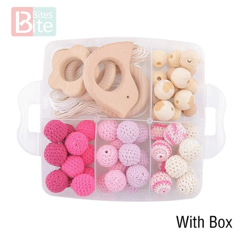 Pink Crochet Set-2 1 Набор, детский Прорезыватель для зубов, сделай сам, силиконовая соска с бусами, цепочка с зажимом, детский мобильный шерстяной шар, BPA бесплатно, деревянные вязаные бусины, Прорезыватель для зубов - Цвет: Pink Crochet Set-2