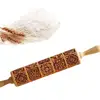 Exquisite Pattern Rolling Pin Wooden Embossing Baking Tools Reindeer Dough Engraved Square Grid Cookies Mold 4