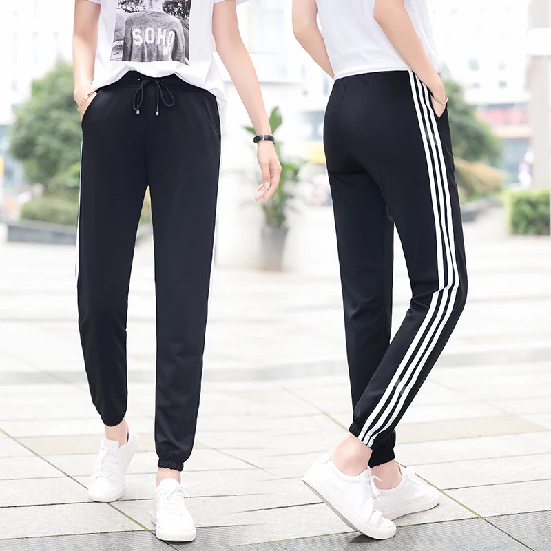 Женские шаровары в Корейском стиле свободные полоску белого и черного