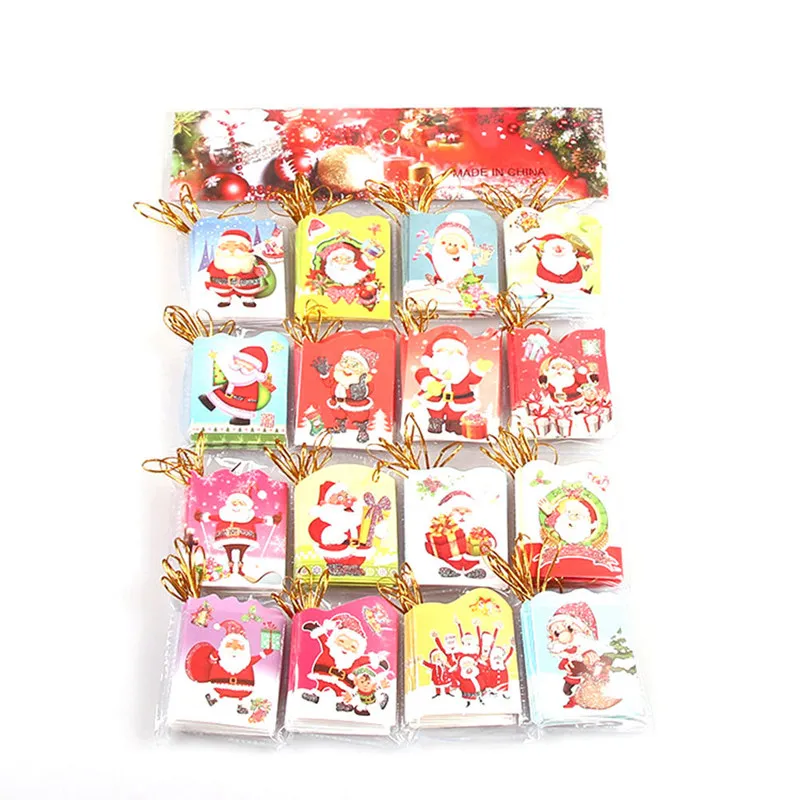 

128pcs/lot Santa Claus Mini Greeting Cards Message Card Christmas Holiday Blessing Card Christmas Tree Hanging Ornaments