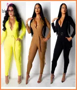 Flare Sleeve Wide Leg Pants Long Jumpsuit Women Autumn Fashion Elegant Workwear Formal Party Romper Belted Knot Side Jumpsuit
