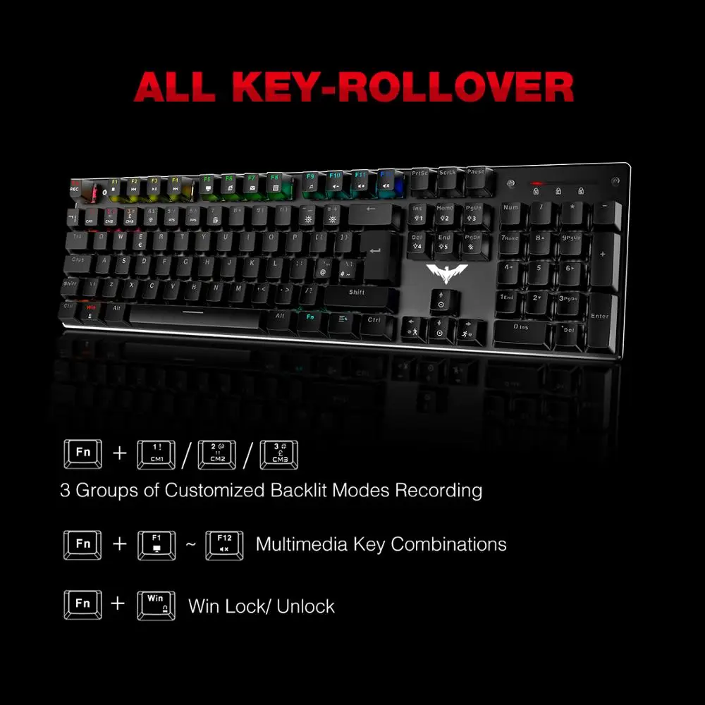 HAVIT Gaming Mechanical Keyboard 87/104 keys USB Wired keyboard Blue/Red Switch Backlit Keyboard US