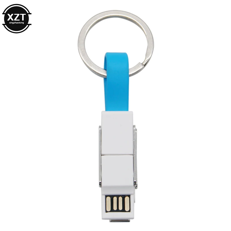 Blue 4 в 1 USB кабель Micro usb type C кабель освещения для iPhone XR X samsung HUAWEI 2A Мини Брелок Зарядное устройство кабели для зарядки - Color: Blue