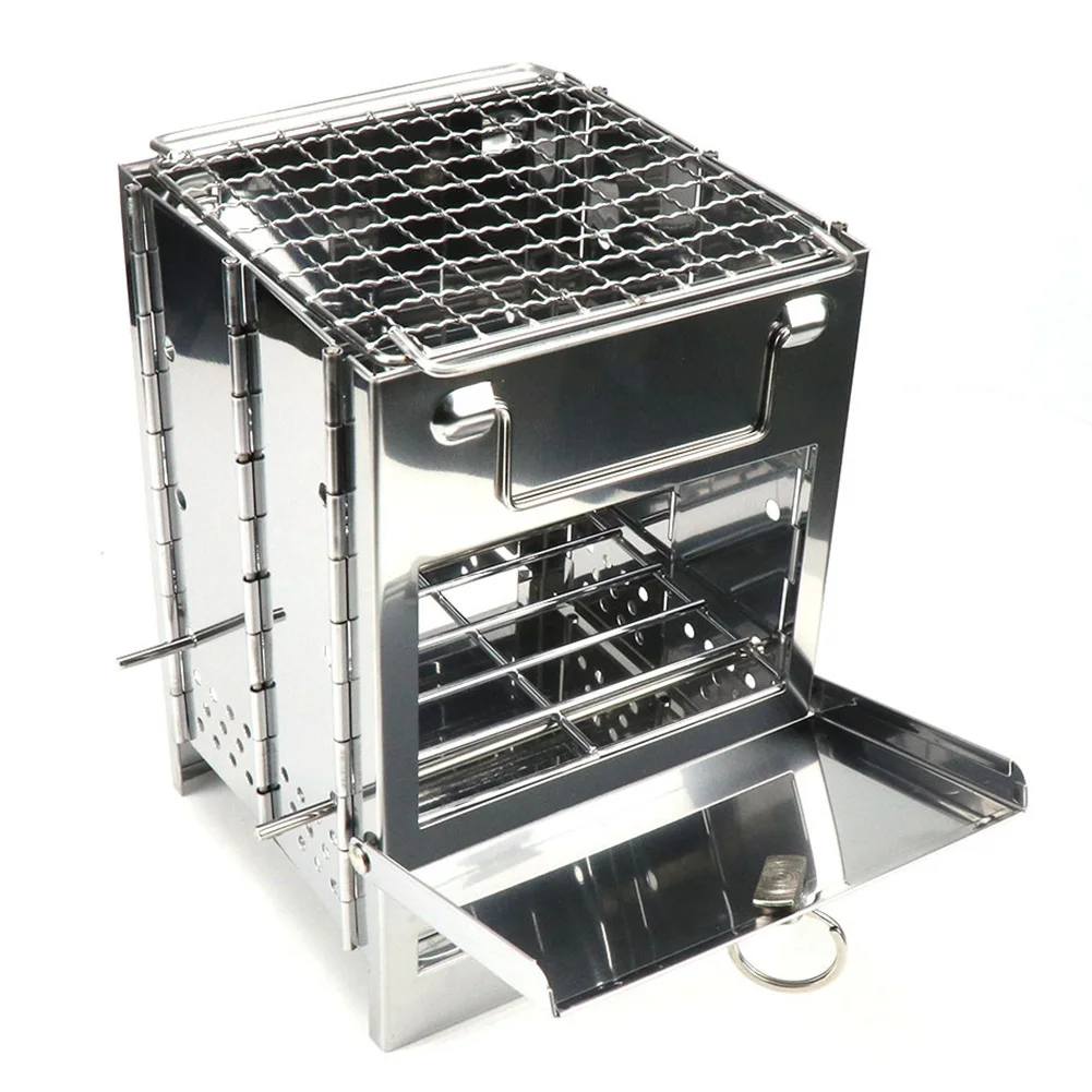 

Mini Picnic Stainless Steel Practical Barbecue Stove Wood Burning Cooking Camping Backpacking Folding Lightweight Outdoor
