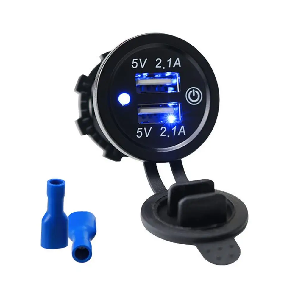 12-24V Автомобильное зарядное устройство 5V 4.2A двойное USB зарядное устройство сенсорный выключатель с индикатором светодиодный светильник для автомобилей, кораблей, кораблей, мотоциклов, ATV, RV
