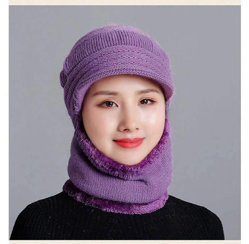 Зимние шапки Skullies Beanies, шляпа для мамы, модная женская шерстяная шапка-шарф, Балаклава, маска, шапка, вязаные шапки в полоску