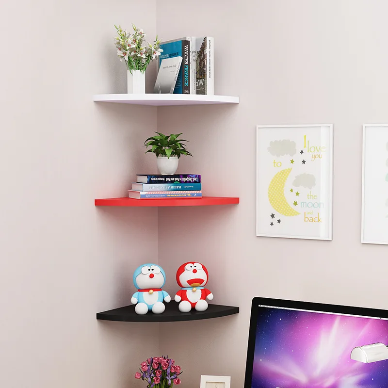 

Corner Wall Storage Shelf Hole Punched Turn Corner Triangle Bookcase Wall Hangers Wall Fan-shaped Bedroom Kitchen Separated Shel