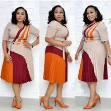 HGTE офисное деловое Африканское женское платье с v-образным вырезом и коротким рукавом ТРАПЕЦИЕВИДНОЕ ПЛАТЬЕ плиссе миди Kleid Vestidos