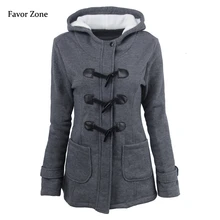 Thick Warm Winter Women Sweatshirt Hoodies Long Style Fleece Horns Button Zip-up Outerwear Full Sleeve Oversized Female Clothes