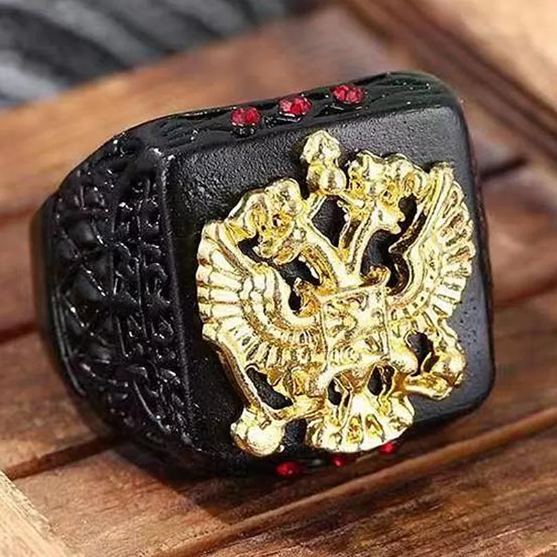 HNSP русский Национальный эмблема Орел кольцо из черного золота для Для мужчин мужской ювелирное изделие