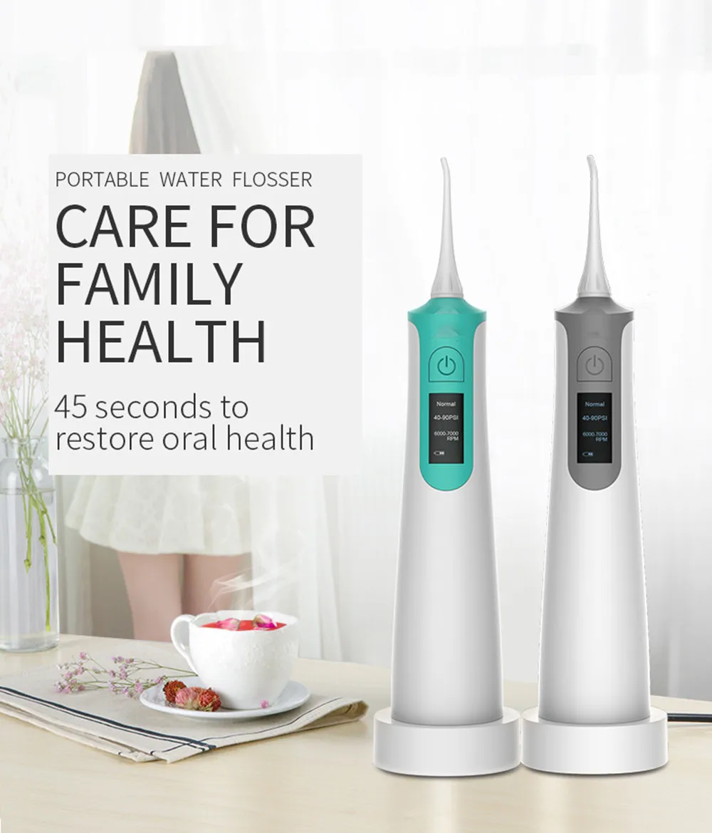 

Teeth Water Flosser Cordless 2019 Newest Wireless Charge Flosser LCD Display 3 Modes Teeth Cleaner Portable for Travel Home