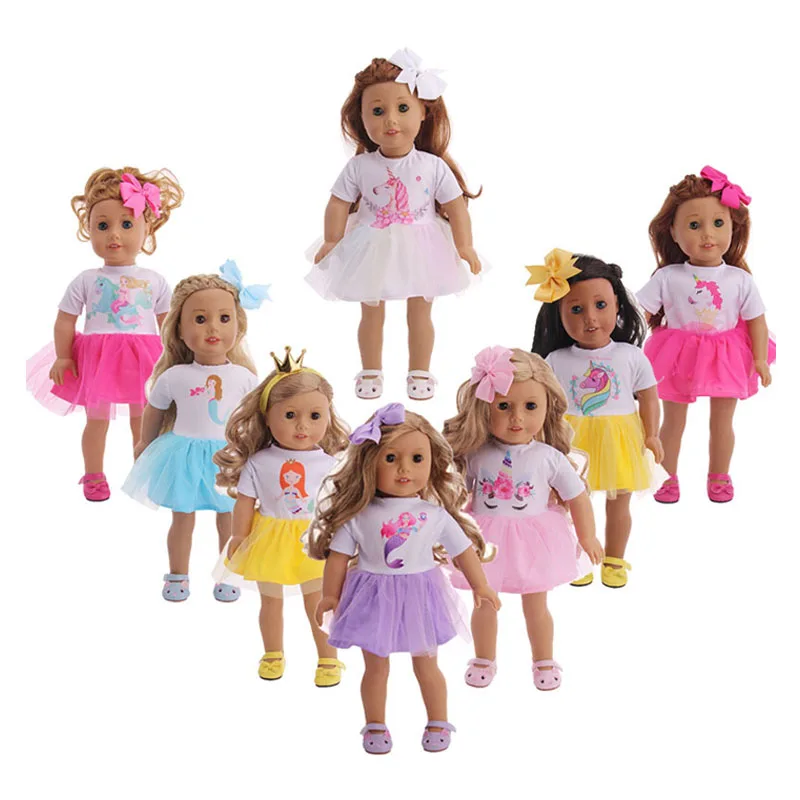 Doll Dress Clothes For New Born Baby Bow Tiara&Unicorn Skirt Suits For 18 Inch&43 Cm Doll Generation Girl's Birthday Baby Gift