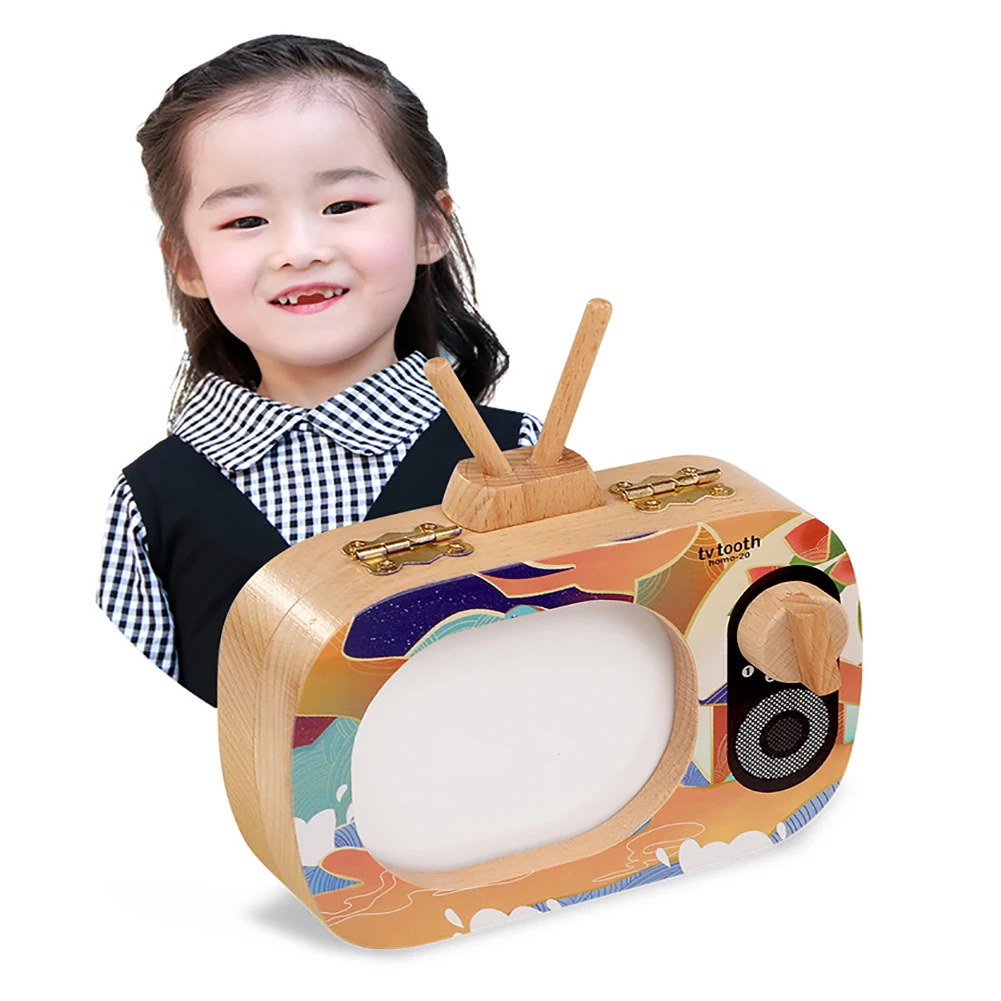 Деревянная портативная детская Нетоксичная сувенирная коллекция для хранения зубов, коробка для хранения зубов в форме телевизора