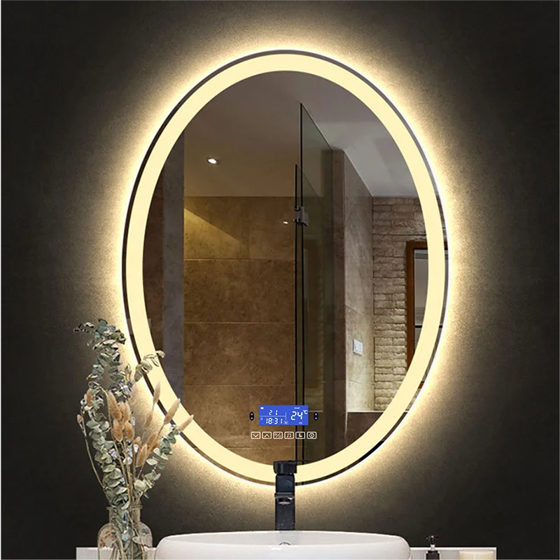 LED Smart Bathroom Mirror Adjustable 3 color Light+Bluetooth+Anti Fog+Dimmable Human-body induction Makeup Vanity Hotel mirror