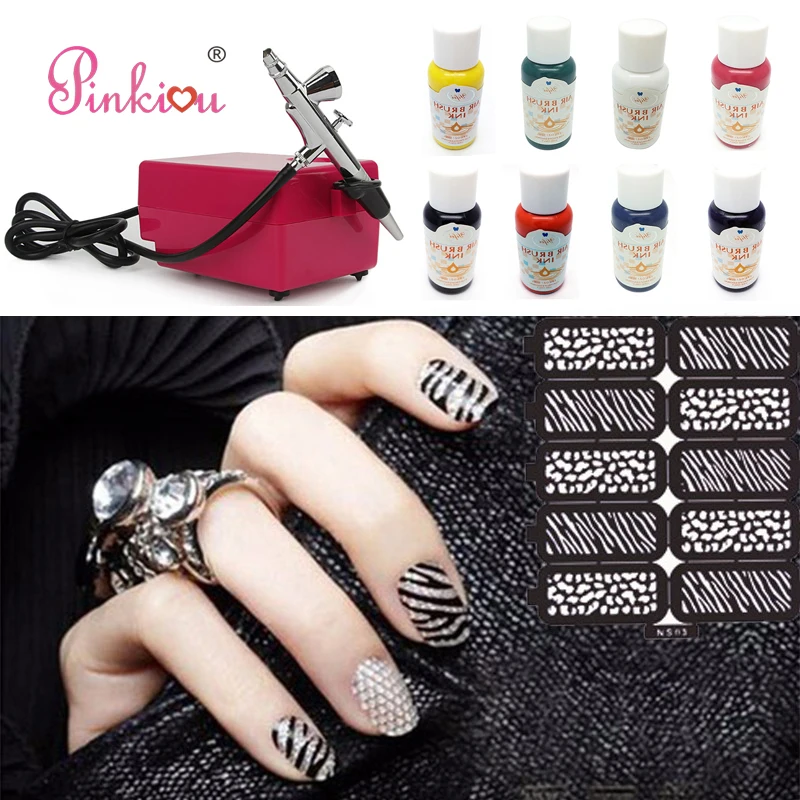 Airbrush For Nails Art Aerograph Compressor Kit Nail Makeup Cosmetics With 8 Colors Painting Pigments 10 Air brush Stencils Airbrush For Nails Art Aerograph Compressor Kit Nail Makeup Cosmetics With 8 Colors Painting Pigments 10 Air brush Stencils