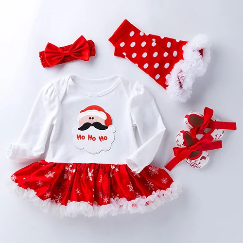 Hylidge 4 шт./компл., зимние носки для новорожденных рождественское платье с надписью My First christmas платье для малышей, девочек для девочек рождественские платья из хлопка с длинными рукавами, комбинезон - Цвет: NJ1674-4PCS-4