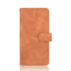 Luxury Flip PU Leather Wallet Case with Card Slots and Stand for TCL 10 SE (Brown)