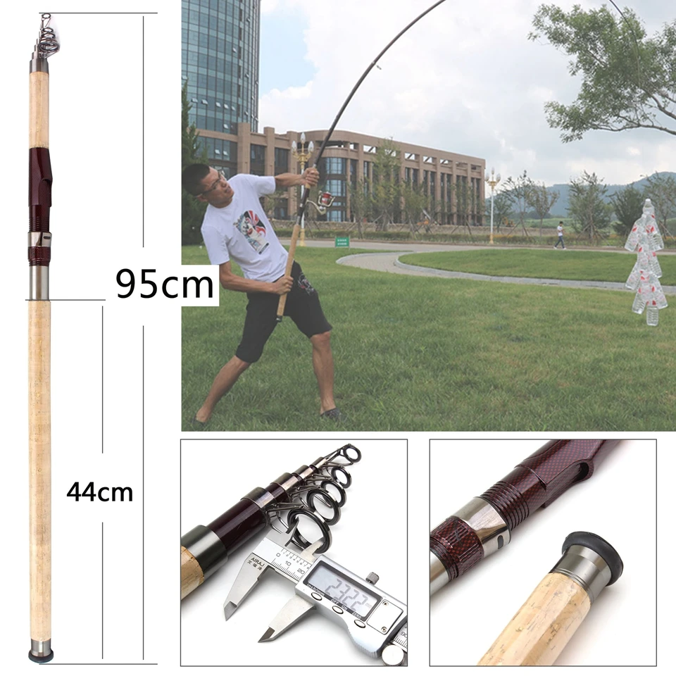 

4.2m carbon Extra long Sturdy Long shot carp Telescopic fishing rod wooden handle Lure Weight 100g-300g Sea Big fish pole
