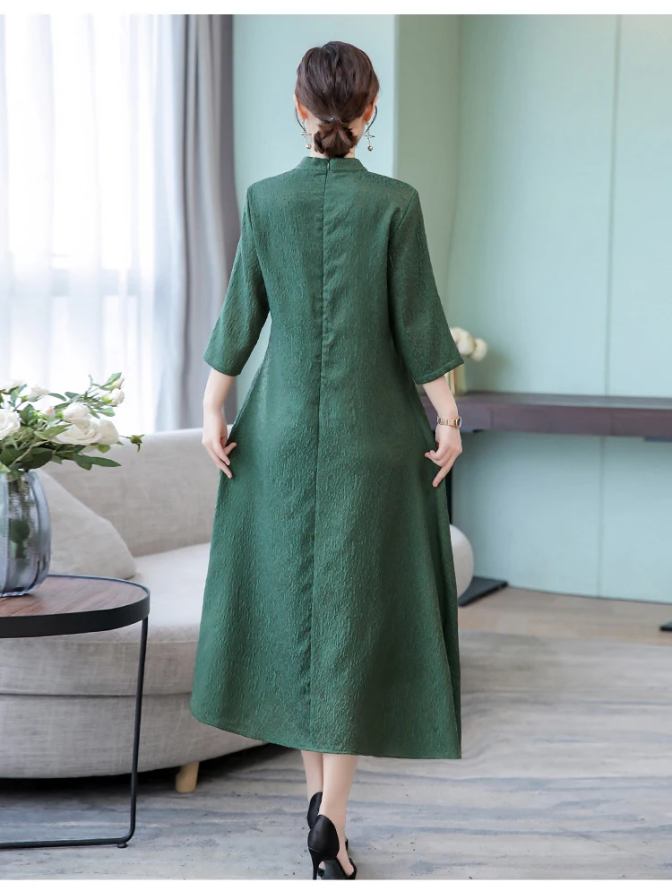 Женское платье большого размера, M-4XL, весна, Ретро стиль, cheongsam, платье с принтом, свободное платье, высокое качество, элегантное платье, DV635