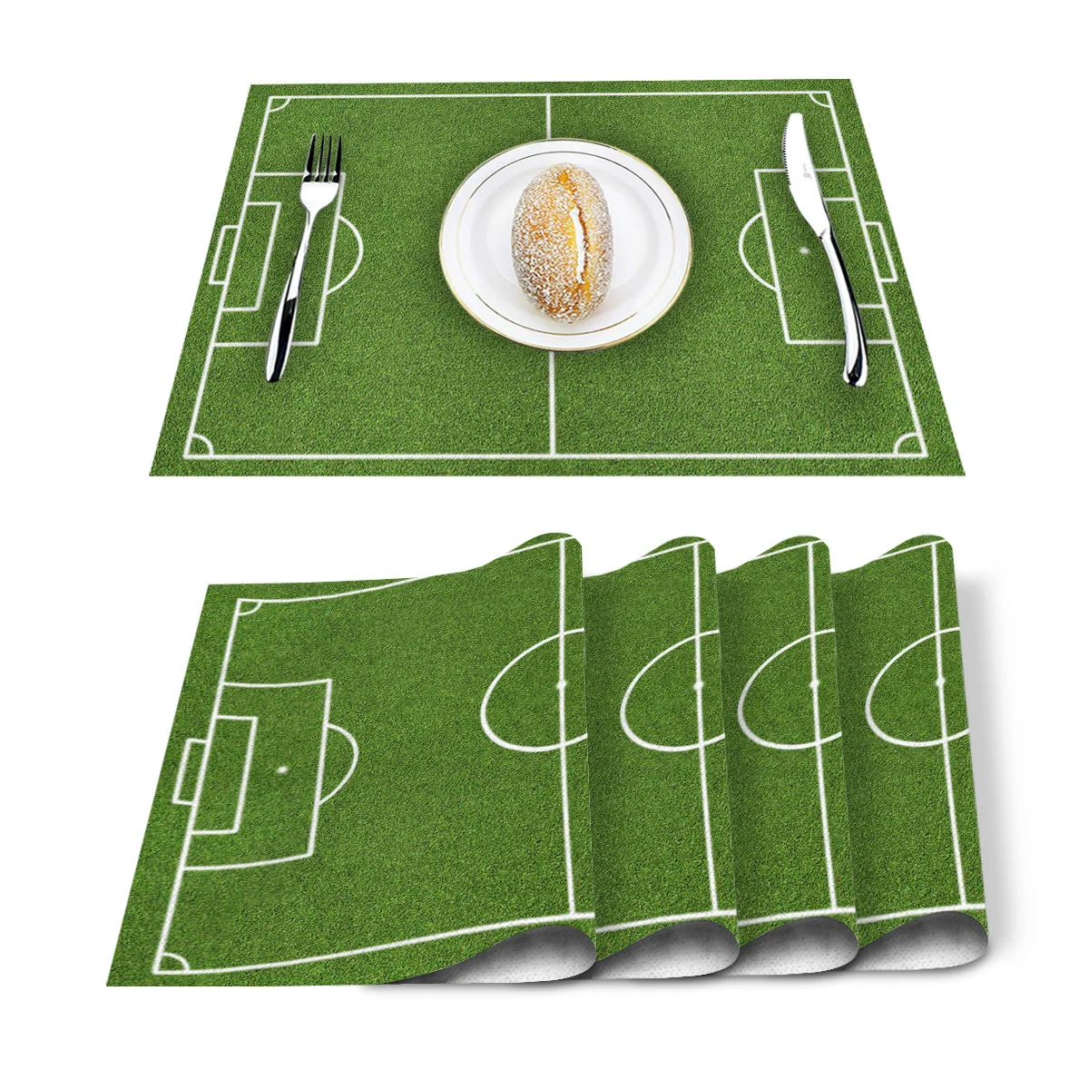 4/6 Pcs Placemat Soccer Balls Football Field Printed Table Mat For